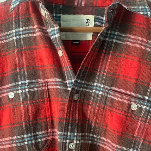 R13 Red Oversized Boxy Plaid Shirt Dress - Picture 3 of 5